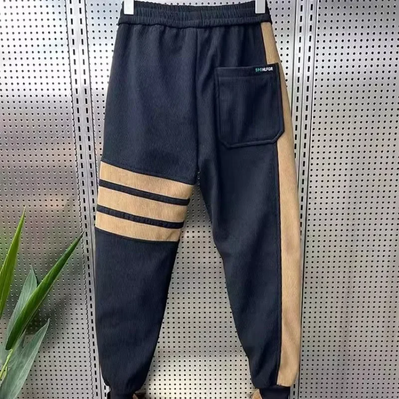 Pantalones deportivos ajustados de pana gótica para hombre, pantalones de chándal ajustados a rayas, medias recortadas, oferta de bienvenida Xxxl, Otoño e Invierno