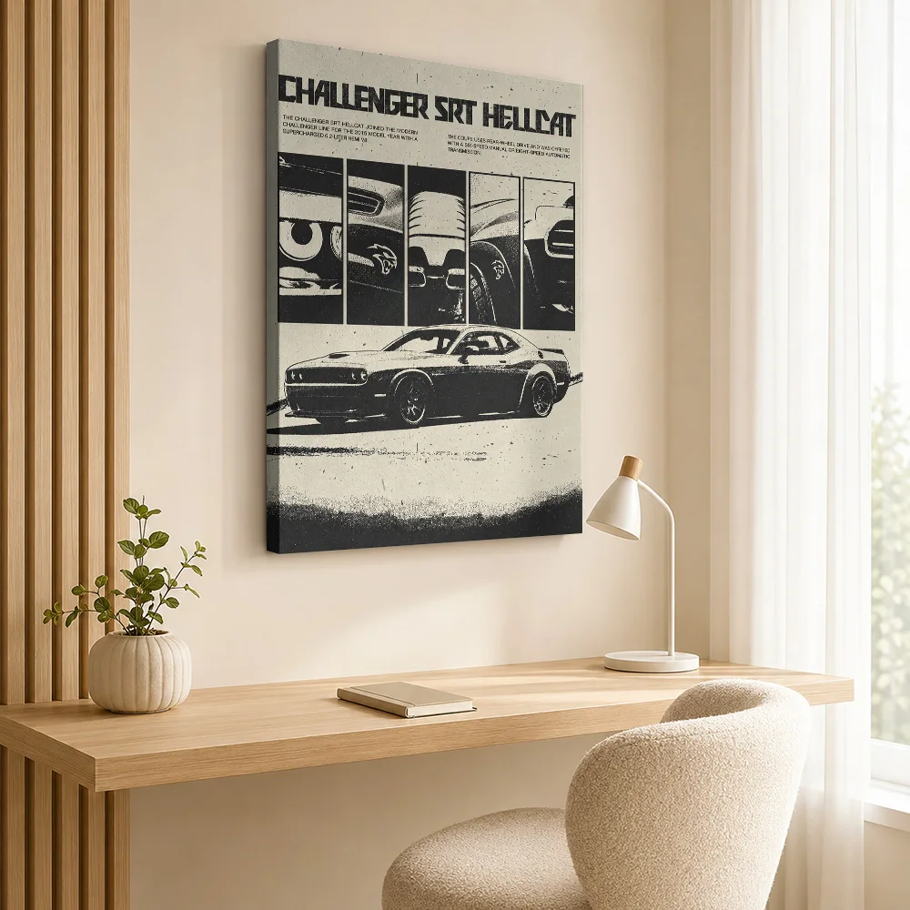 American Challenger SRT Hellcat Black Muscle Car Canvas Posters 3D Wall Decor With Customized Photo For Office Ideal Driver Gift