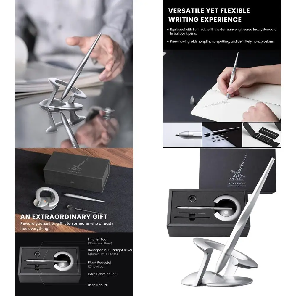 

German-crafted Starlight Silver Ballpoint Pen with Magnetic Features - Hoverpen Interstellar Edition