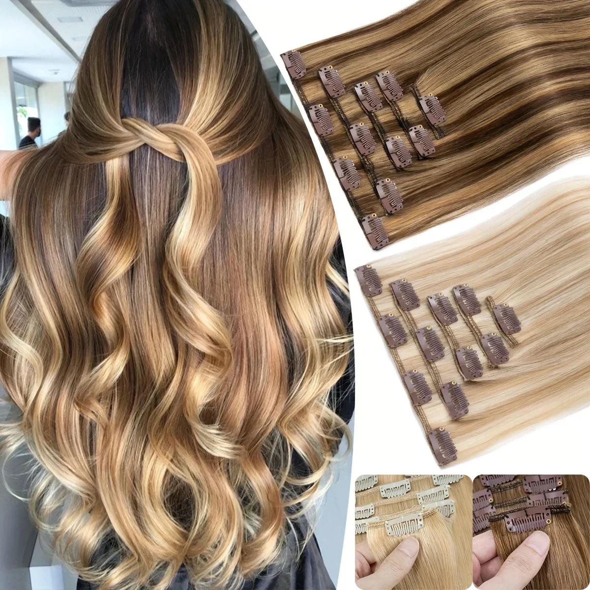 

PROKYVITY 14-24Inches Natural Human Hair Extensions Straight, 60-75g Full Head Clip-In Hairpieces, 5pcs/Set for a Natural Look