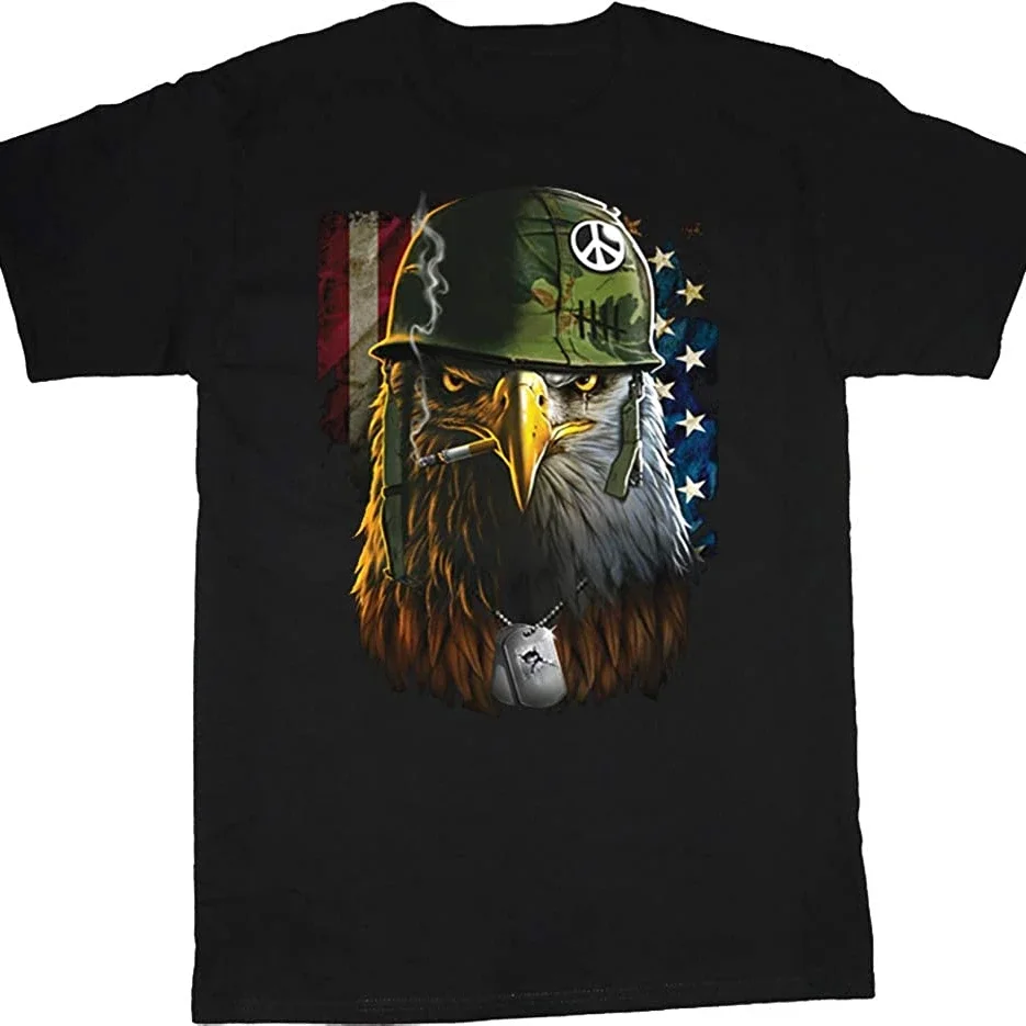 

Men's Graphic Tees Military Eagle American Flag T-shirt Men's 100% Cotton Casual T-shirts Loose Top Size S-3XL