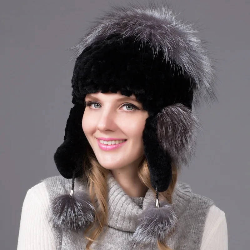 

New Rabbit Fur Hats, Fashionable Warm Knitted Hats, Women's Woven Hats, Ear Protector Hats, Foreign Trade Hot Sales