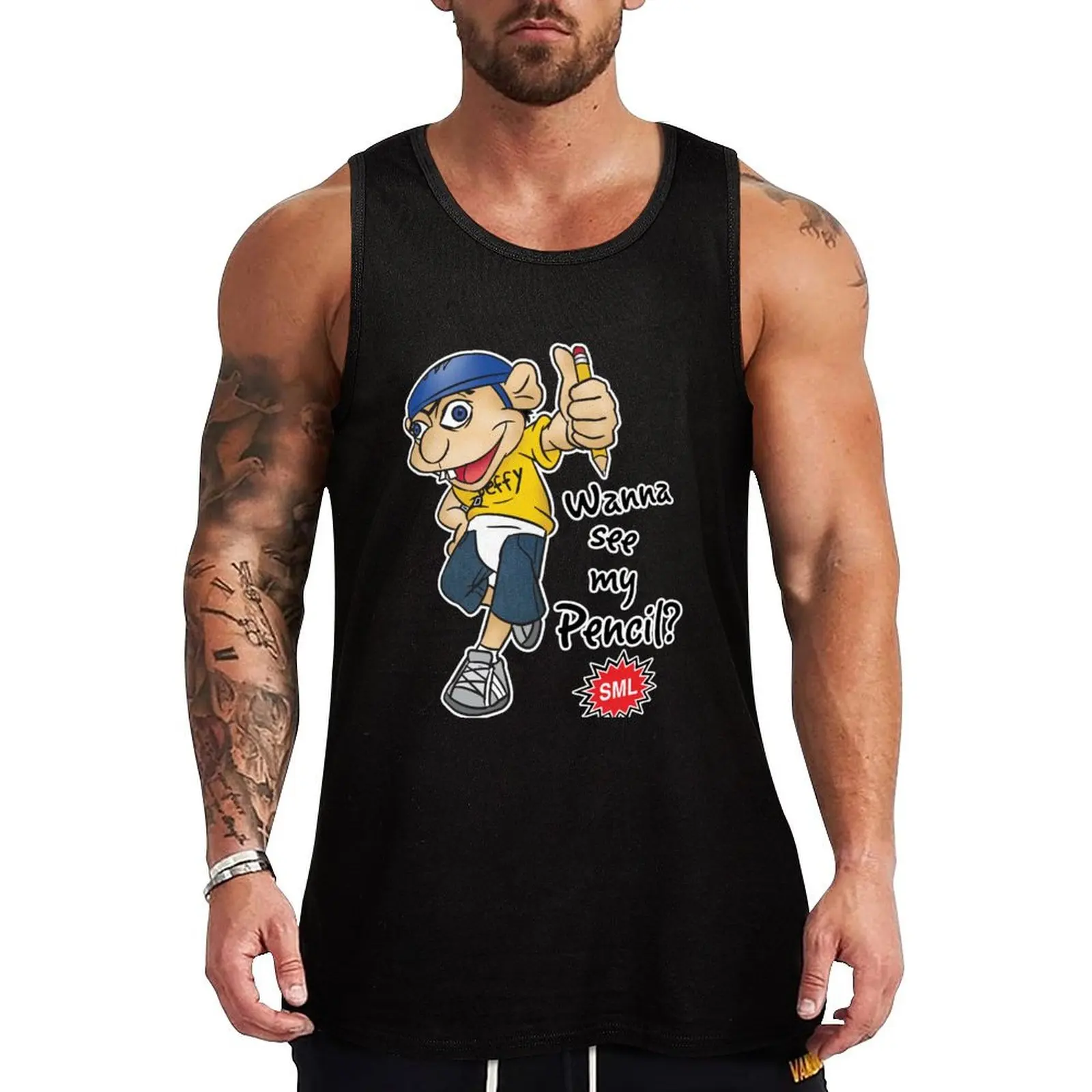 Jeffy Wanna See My Pencil? - Funny SML Character Tank Top T-shirt men Men's gym t-shirt