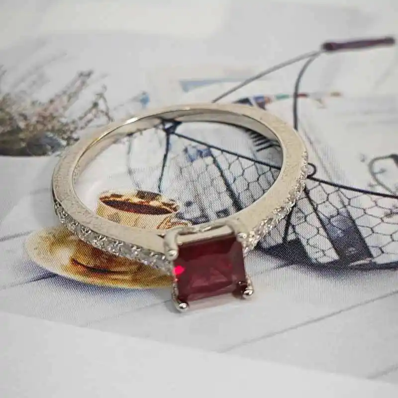 925 Sterling Sliver Rings Garnet Ring Square 5*5mm Ring 5-12 Size Birthday Gift