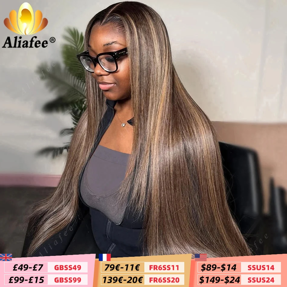 

Ombre Gray Blonde Highlight Wigs Dark Brown Roots 5x5 Lace Closure Wigs Hd Transparent 200% Density Straight 13x6 Lace Front Wig