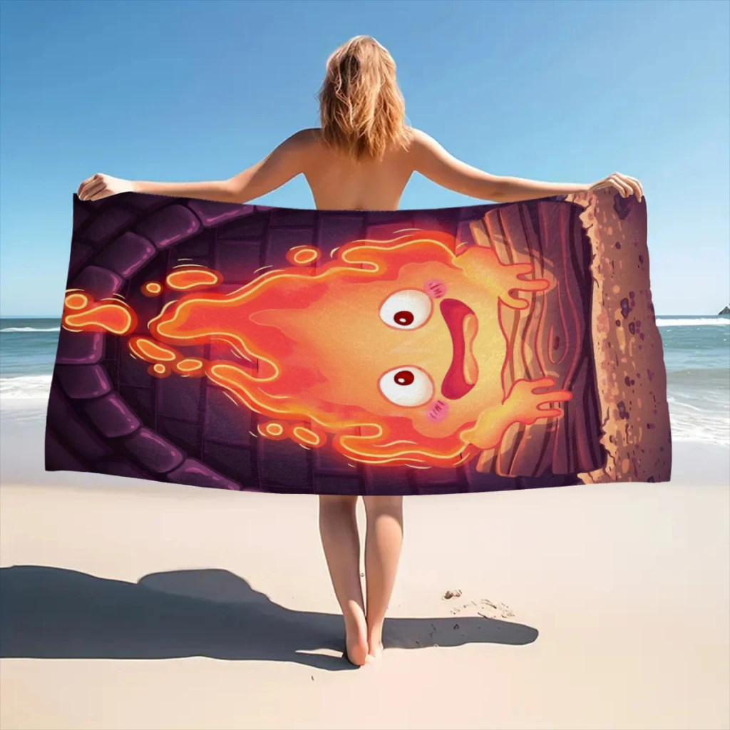 Quick Drying Beach Towels Calcifer 🔥💖 Oversized 30x60inch Printing Towel Super Absorbent Pool Towel Blanket