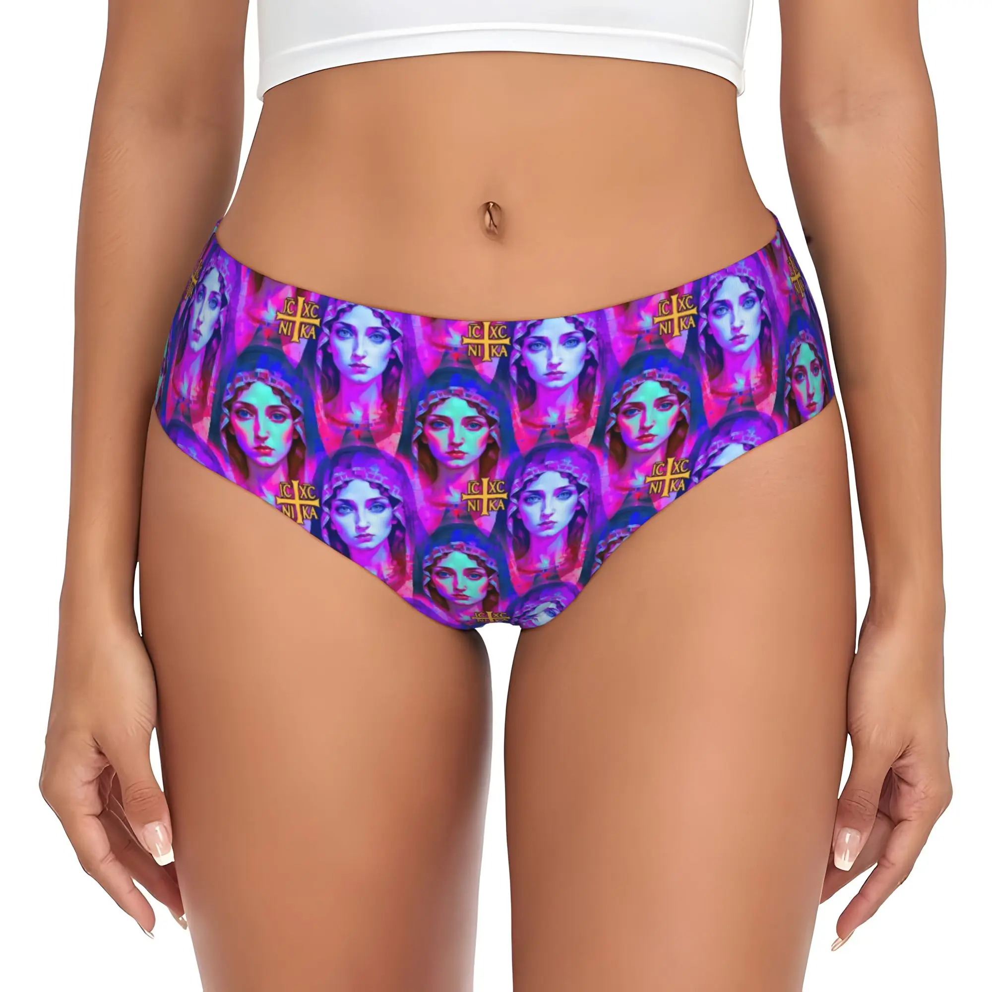 Culottes pour femmes IC XC NI KA Divine Mother Grace and Compassion, sous-vêtements respirants pour femmes, sous-vêtements avec croix Christogramme