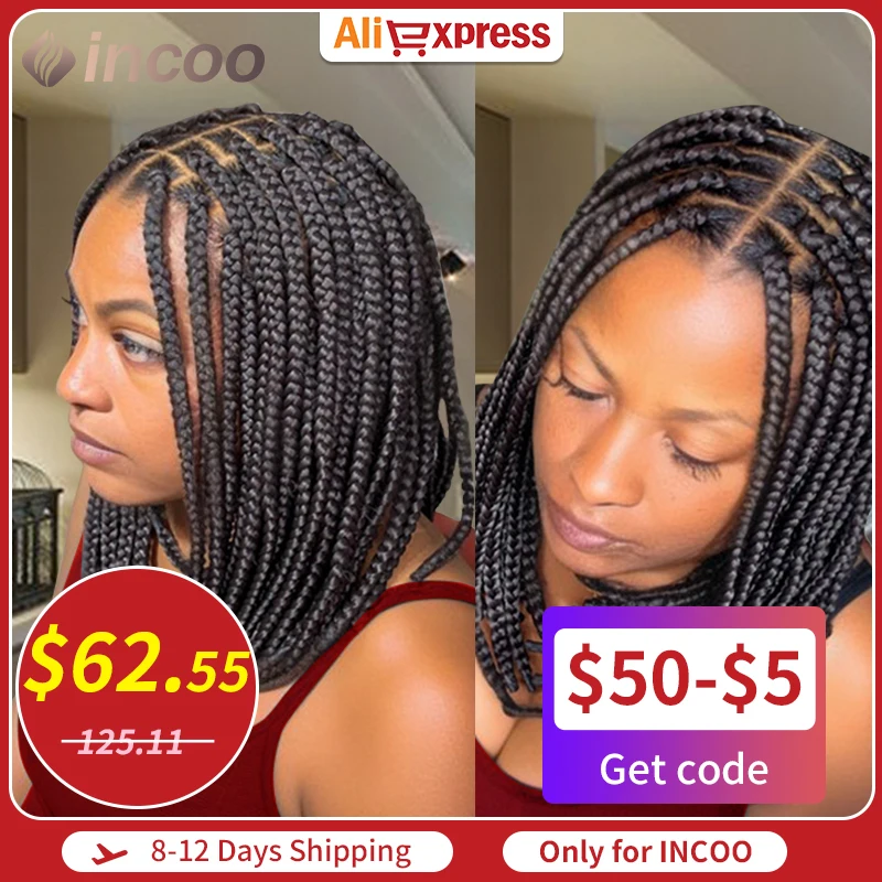 

Goddess Locs Box Knotless Synthetic Braided Wigs 10 Inch Short Bob Lace Wigs 360 Full Lace Braids Wig Box Cornrow Braided Wigs