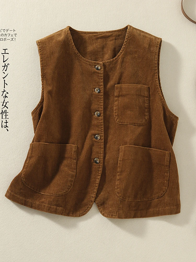 

Женский вельветовый жилет в стиле ретро в японском стиле, верхняя одежда, круглый, в стиле пэчворк, весна-осень, новый свободный многослойный топ irt