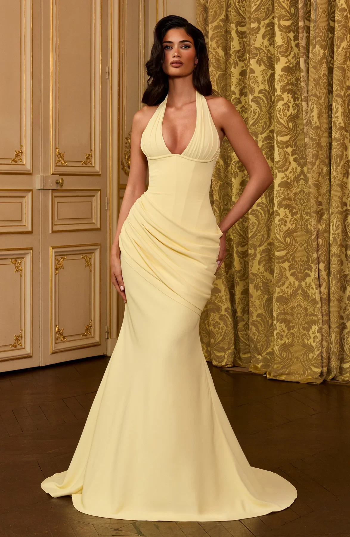 

Modern Night Gown Women's Evening Dresses Sexy Mermaid Prom Gowns Simply Pleated Customized Bridal dresses with Court