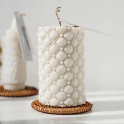 Leather Grain Candle Mold 3D Pillar Candle Mould Scented Wax Molds Silicone Resin Candle Moulds Decorated Gypsum Clay Craft