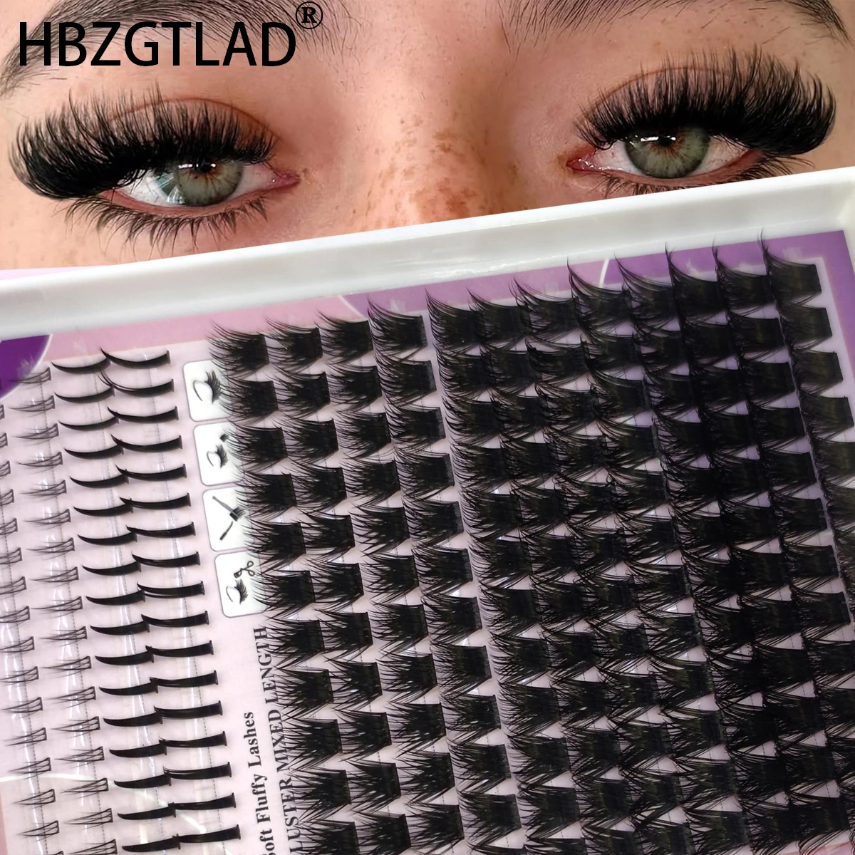 16ROWS Eyelashes Clusters Natural Eyelash extension Cluster Lashes Volume Mixed Tray Lashes Cluster Natural Cat Eye Lashes