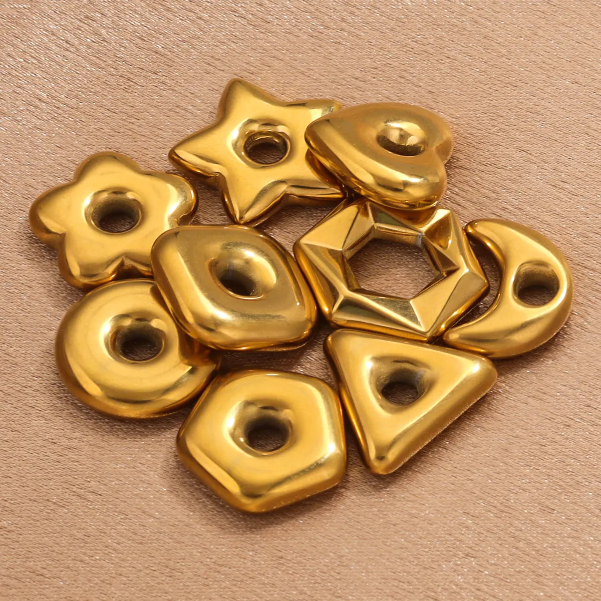 5pcs Stainless Steel Gold Color Large Hole Heart Moon Geometric Charms DIY Necklace Bracelet Jewelry Making Supplies Wholesale