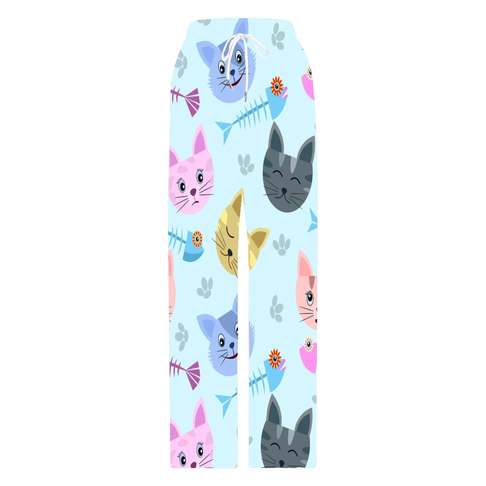 Pantalon de pyjama unisexe à motif de chat et d'arête de poisson pour hommes et femmes, pantalon de salon super doux, bas de pyjama de sommeil avec poches, Wstring de proximité