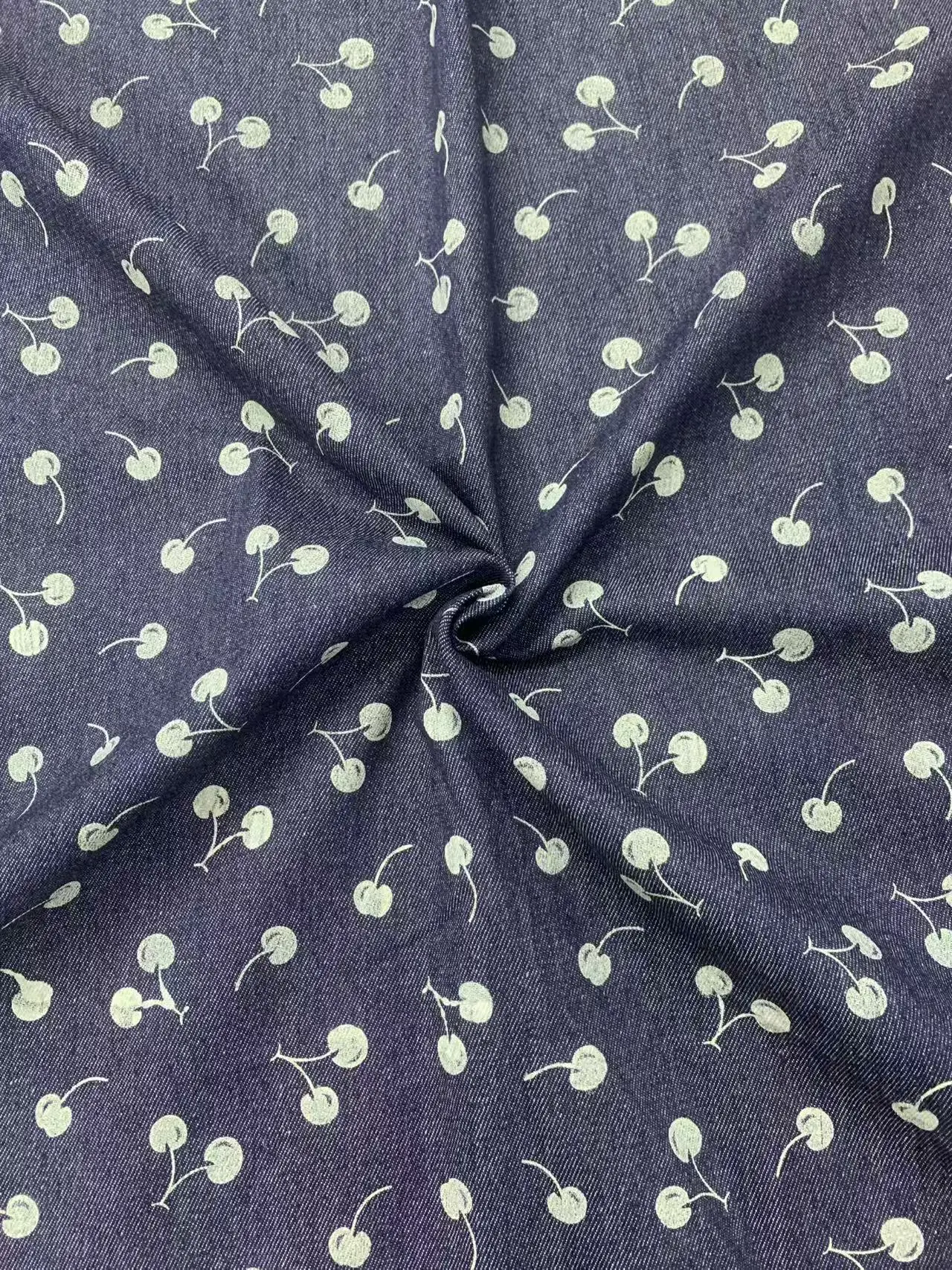 Thickened Cherry Print Jacquard Washed Denim Fabric for DIY Sewing - Suitable for Dresses Bags Pants Versatile Denim Material