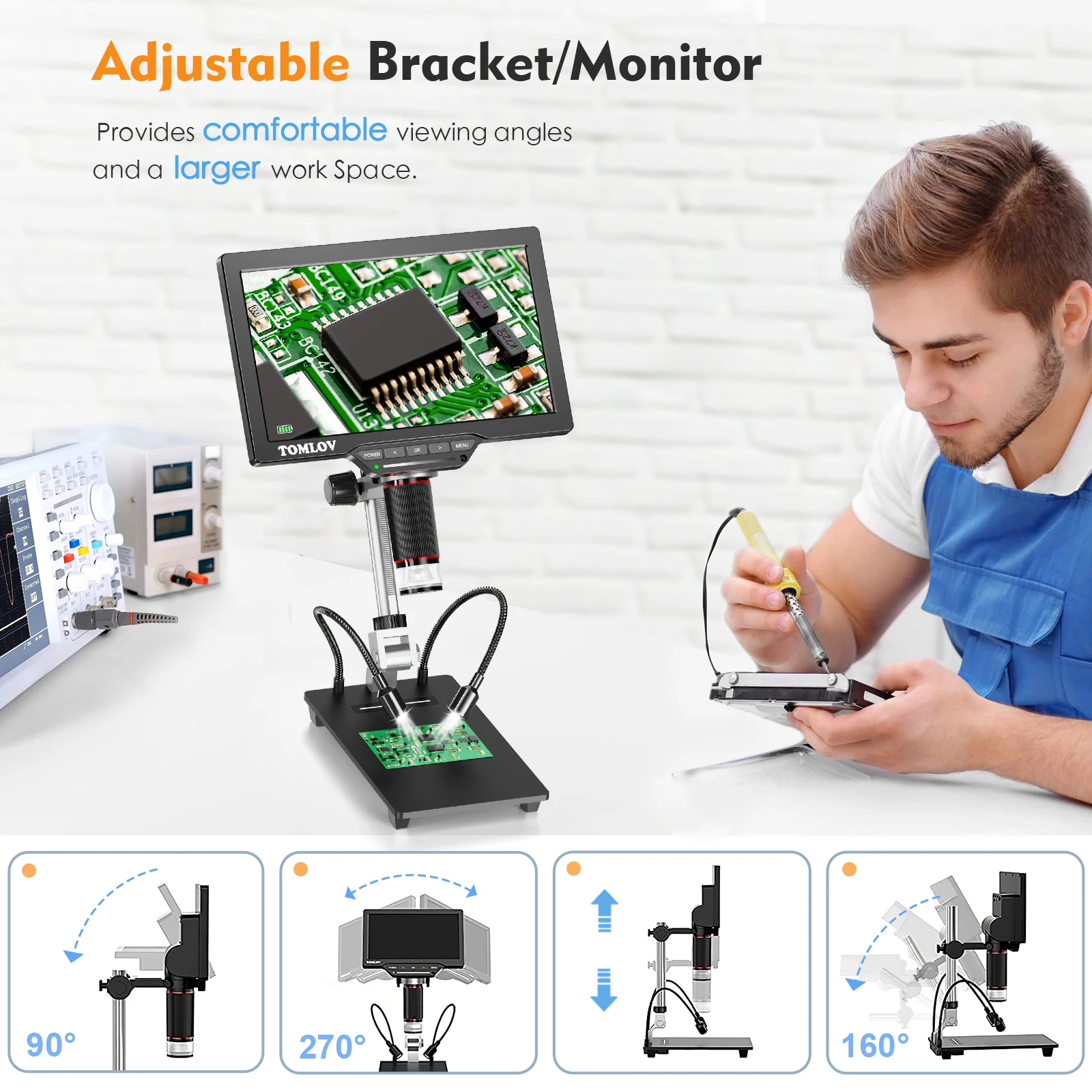 Imagem -05 - Microscópio Digital Tomlov para Solda Microscópios Eletrônicos Amplificação Hdmi Lupa Dm202 16mp X1300x 10