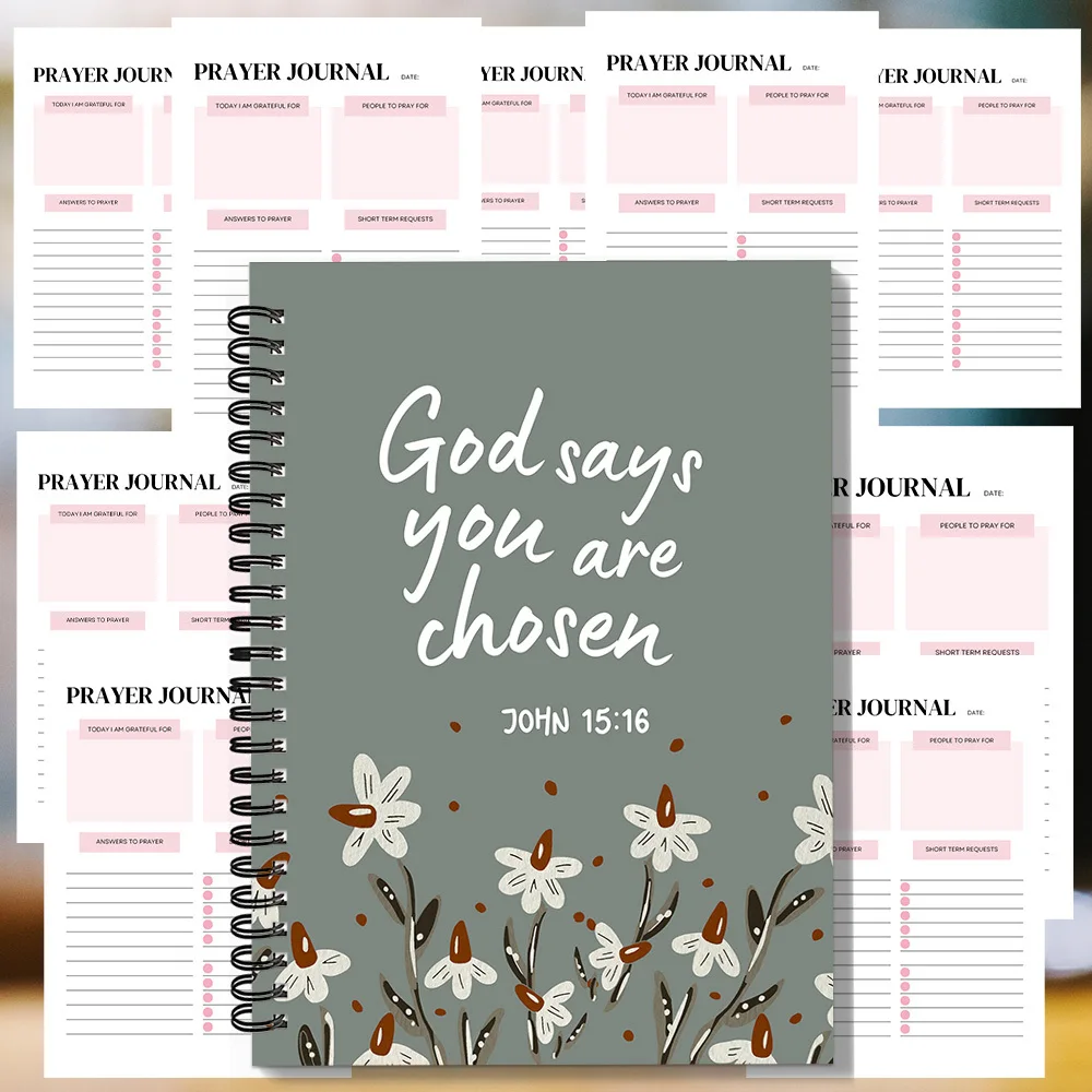 1 Stück Spiral-Notizbuch mit der Aufschrift „God Says You Are Chosen“, Blumenmuster-Einband mit Johannes 15:16, für tägliche Andacht und Selbstwert, ideal für F