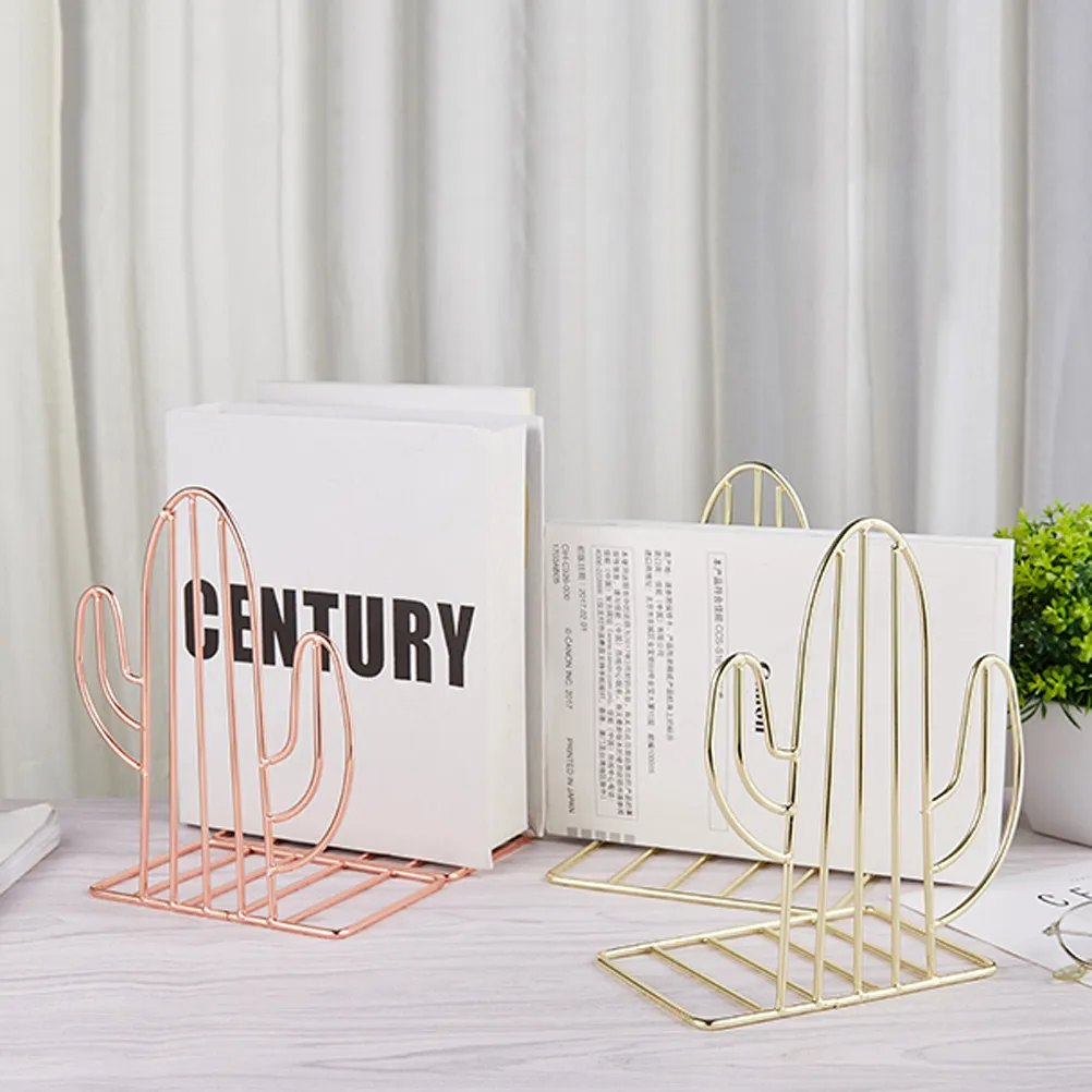 

1Pair Cactus Bookends Strong Metal Construction Book Retainers for Office Home Study Organization Gift Idea Gold