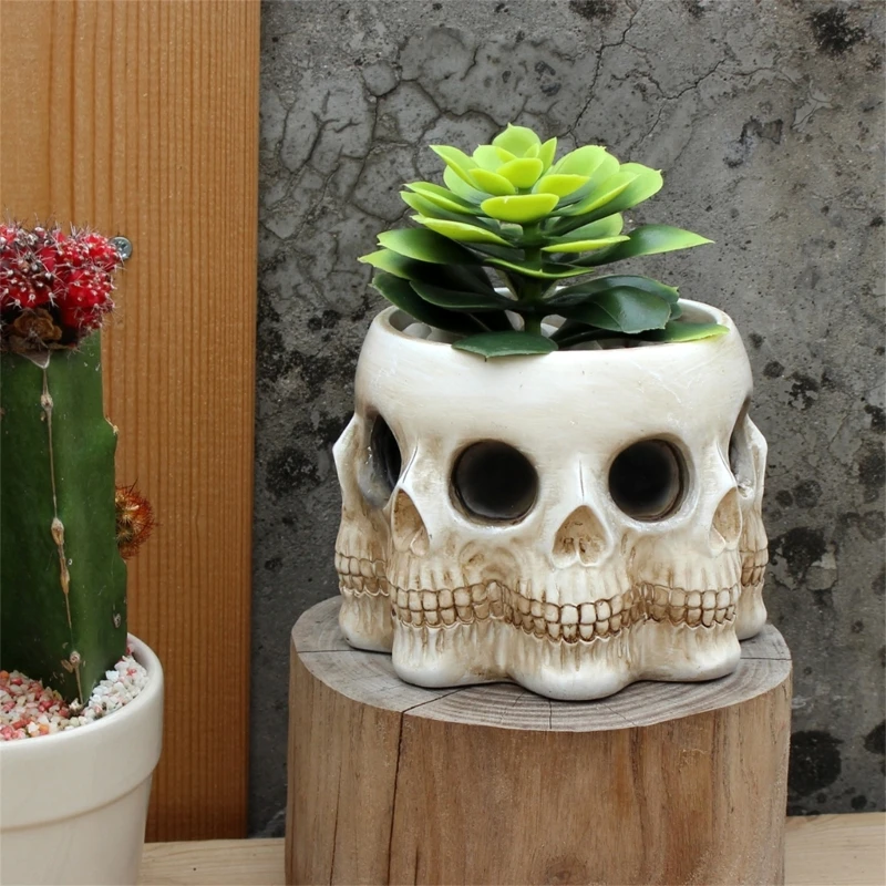 เรซิ่นกะโหลกศีรษะรูปดอกไม้หม้อสำนักงานชาวไร่Skullดอกไม้หม้อตกแต่งDropshipping