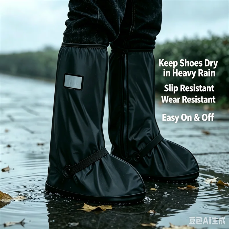 Reusable High Tube Waterproof Overshoes Anti Slip Rain Snow Dust Boot Cover Pant Protector for Hiking Cycling Outdoor Activities