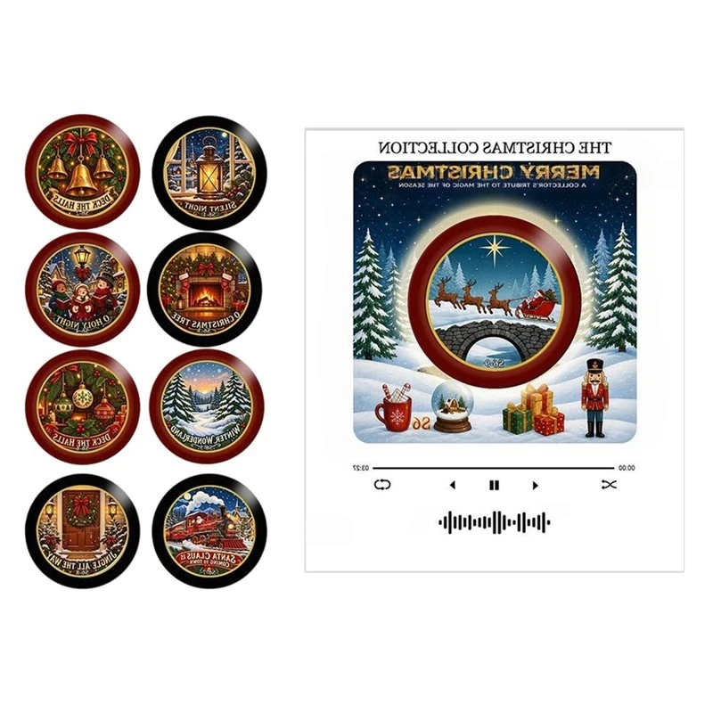 IALJ-Xmas Magnetic Music Fridge Magnet Christmas Night Light Built-In LED Touch To Play Vinyl Record Player Fridge Magnet