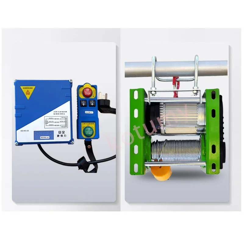 980W/1400W Wire Rope Hoist With Wireless Remote Micro Electric Hoist Electric Winch 220V 400kg/600kg