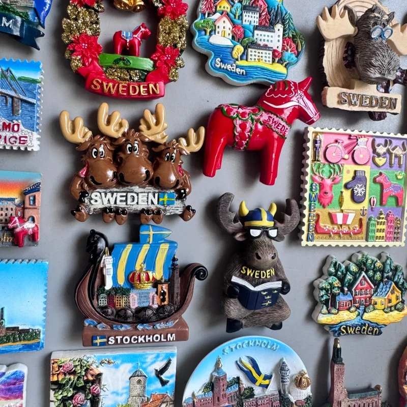 Swedish Fridge Magnets Tourist Souvenir Sweden Malmo Sverige Stockholm Travel Gift Magnetic Refrigerator Sticker Home Decoration