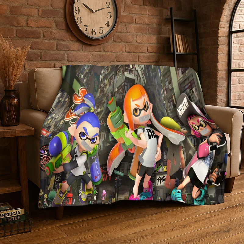 funny Splatoon 3 Cartoon Game Flannel Blanket Soft Warm Throw Blanket for Bedroom Living Room Bed Travel Camping Picnic Gift