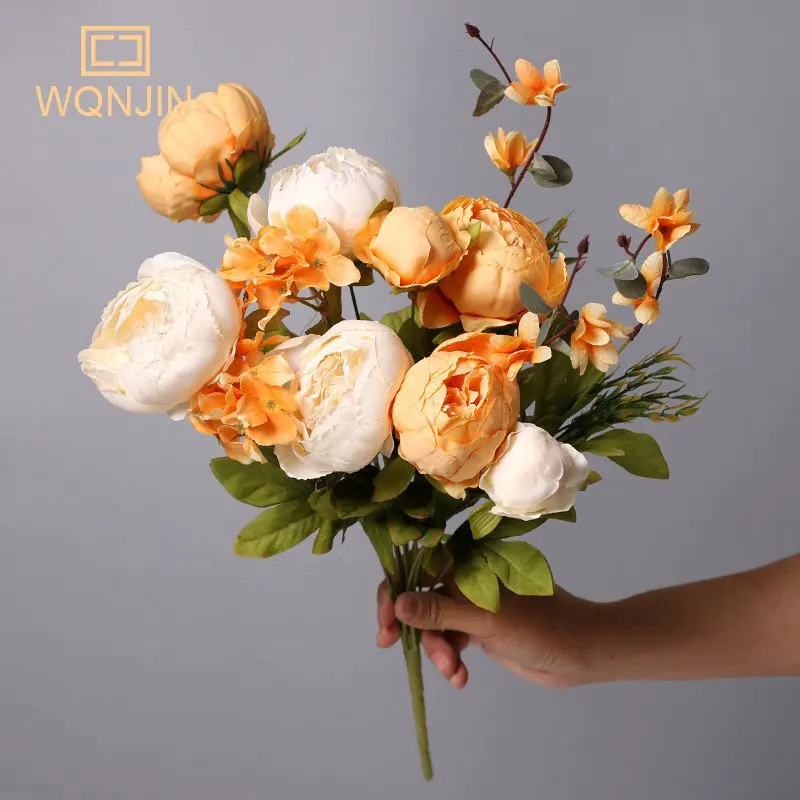 WQNJIN Künstliche Blumen aus Pfingstrosen aus Seide mit 13 Köpfen, Vintage-Blumenstrauß, Pfingstrosen, Blumen für Zuhause, Tischdekoration, Hochzeitsdekoration – Detail 9