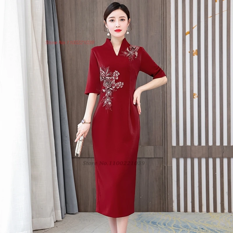 Robe de mariée traditionnelle chinoise, robe d'aviation à fleurs nationales, robe de banquet orientale, robe de soirée, qipao améliorée, cheongsam, 2024