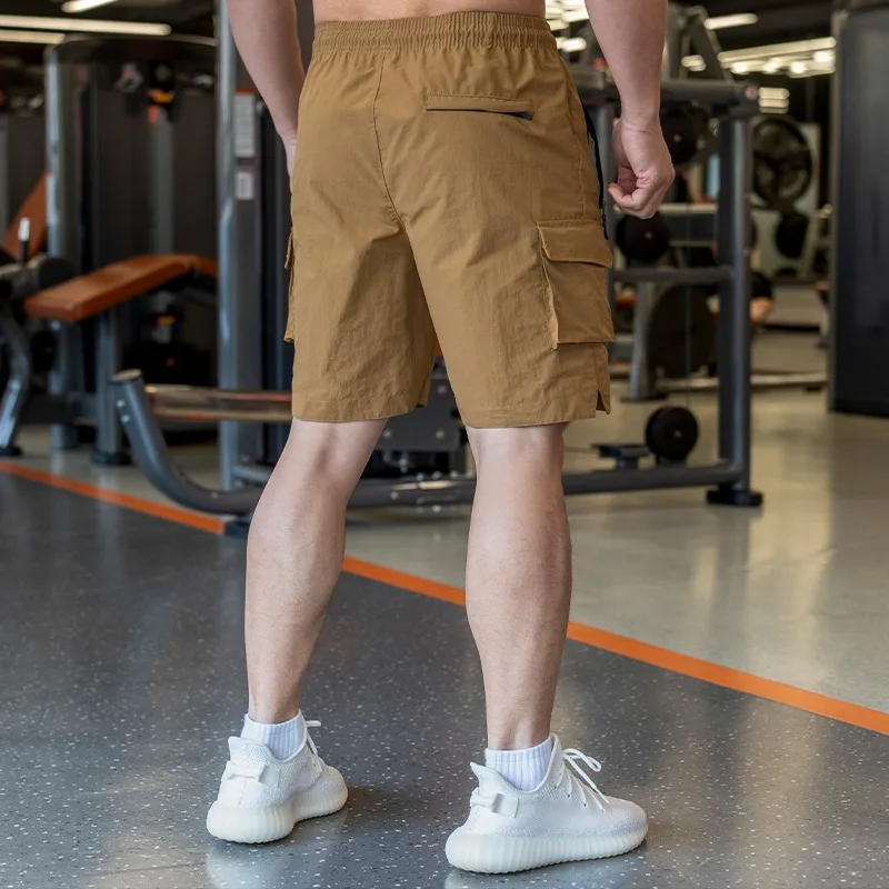 Men's Drawstring Belted Multi-pocket Cargo Shorts Gym Running Casual Loose Work Tooling Outdoor Knee Length Short Pants