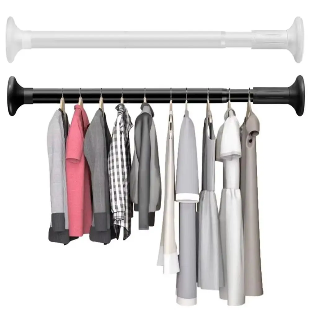 Non-punching Clothes Drying Rod Waterproof Retractable Metal Clothesline Pole Thicken Detachable Base Curtain Hanging Bar