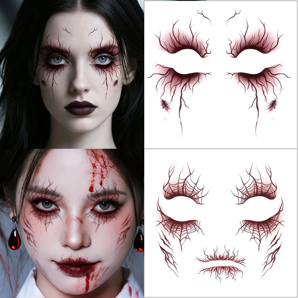2pcs Face Stickers for Halloween Party Waterproof Vascular Fake Tattoo for Eyebrow Decor Spider Web Cosplay Face Makeup Body Art