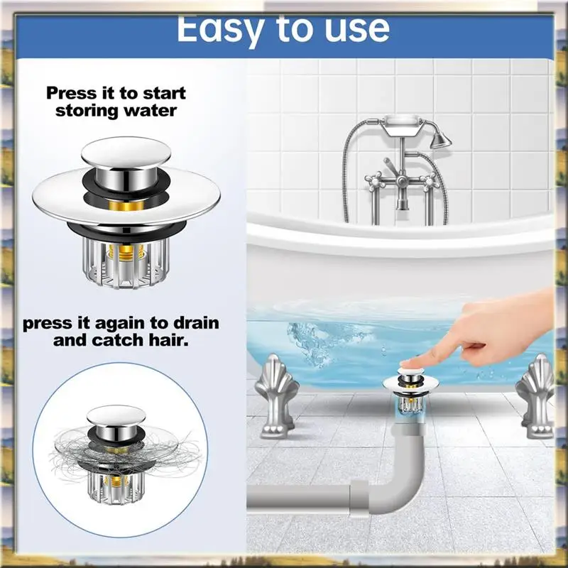 

AA46 HOT-медная пробка для ванны, конструкция Catcher 2-в-1, улавливающая волосы для сливной пробки с корзиной фильтра против засорения для ванны