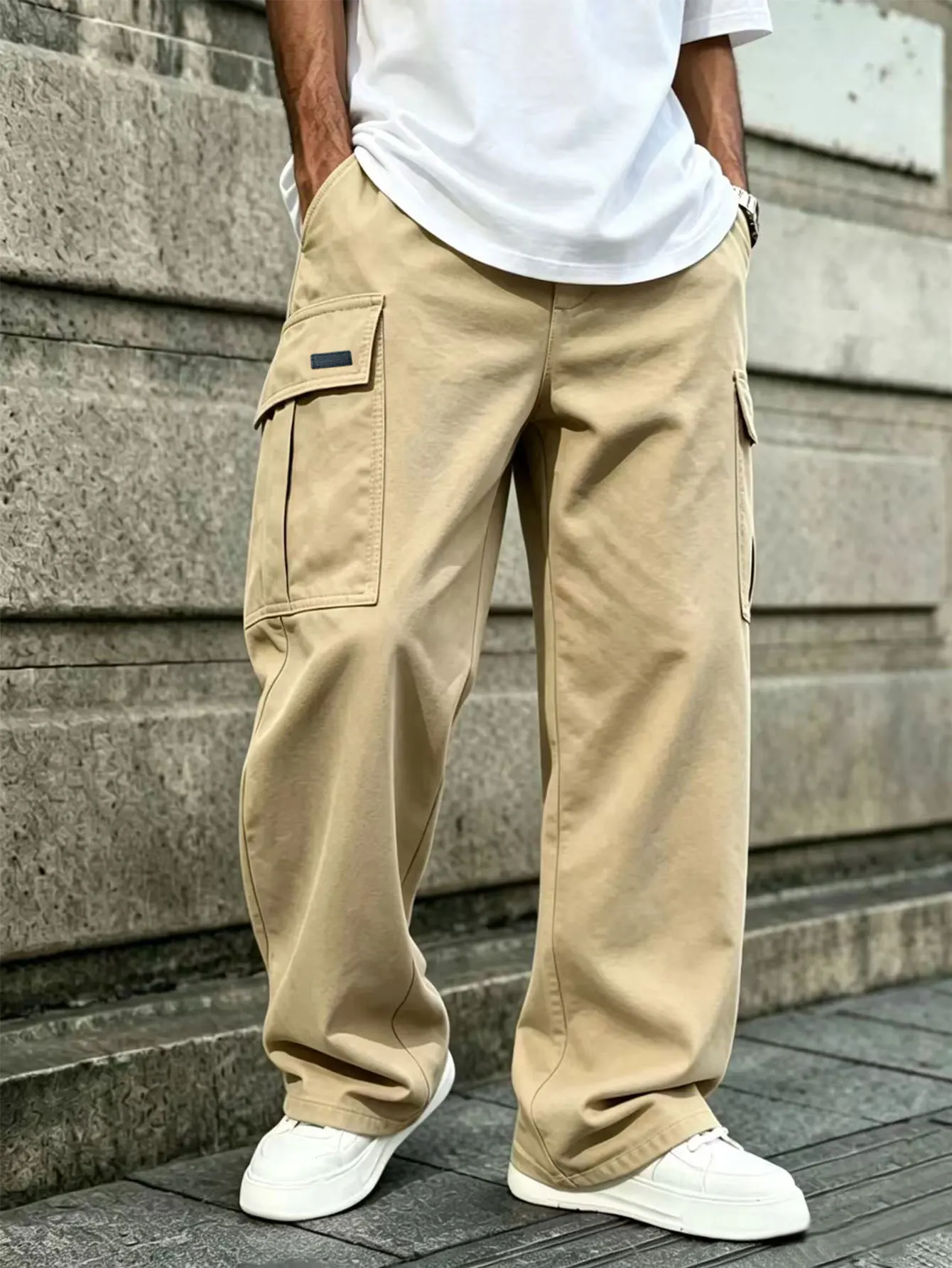 Pantalon de travail décontracté pour homme, coupe droite, tissu tissé, pour le printemps et l'automne, élégant, confortable, usage quotidien