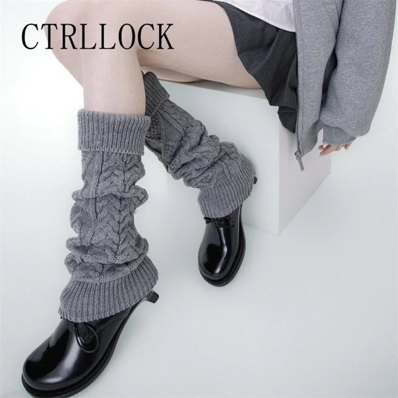 

CTRLLOCK Solid Color Fried Dough Twists Knit Cuffed Leg Warmers Socks For Women Pile Socks