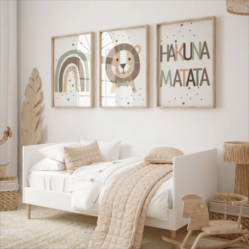 Boho Jungle Animal Children Room Rainbow, Lion Nursery Art Poster Canvas Painting Wall Prints Picture for Kids Room Home Decor