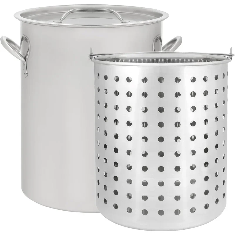 

Stainless Steel Stock Pot w/Basket. Heavy Kettle. Cookware for Boiling (42)