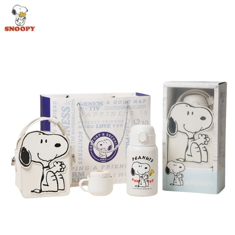 New Snoopy animation peripheral cartoon children's thermos cup kawaii portable large capacity stainless steel straw cup gift