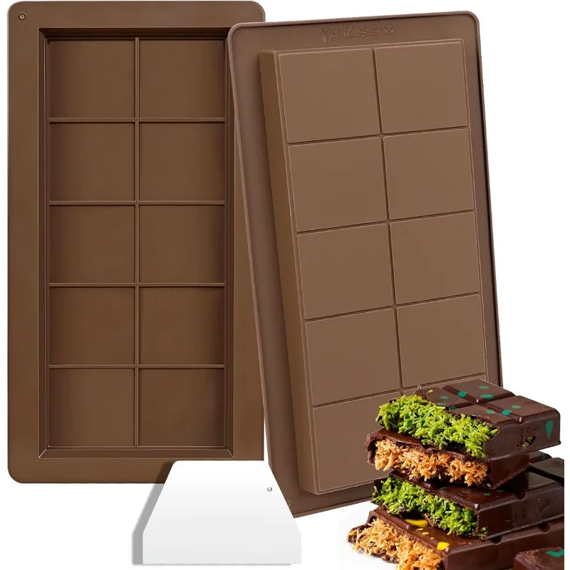 10-Cavity Silicone Chocolate Mold with Scraper for Protein Bars Wax Melts Handmade Gifts Food Grade Easy to De-Mold