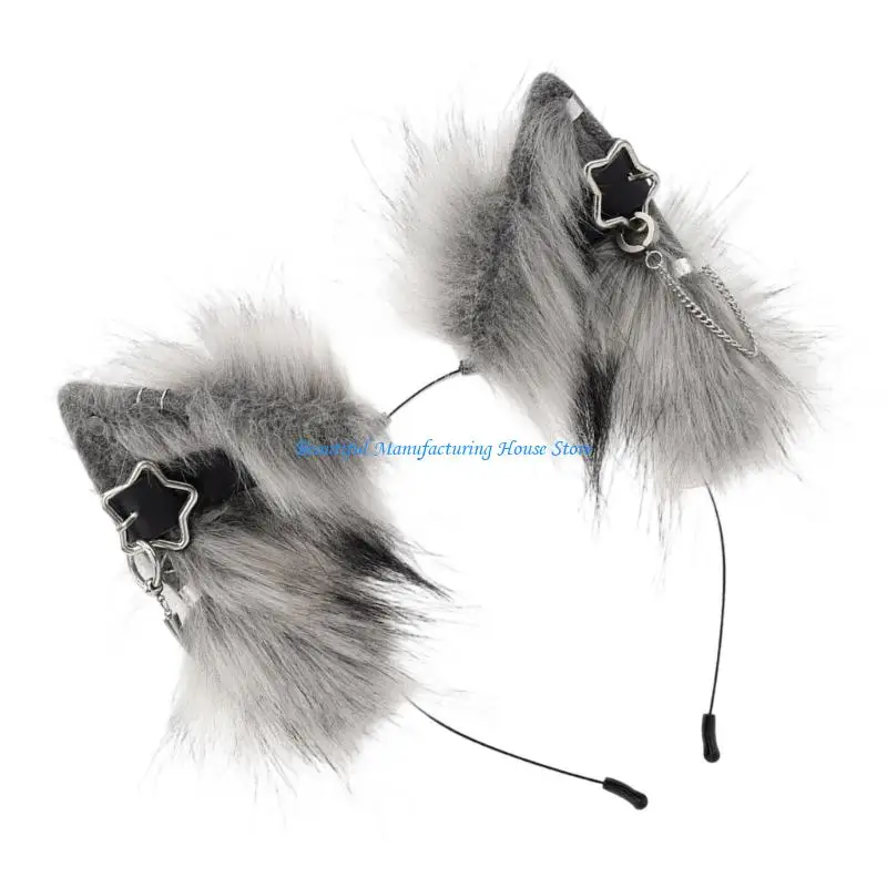 

E56A Realistic Artificial Cats Ears Headwear for Costume Parties Dark Headpiece