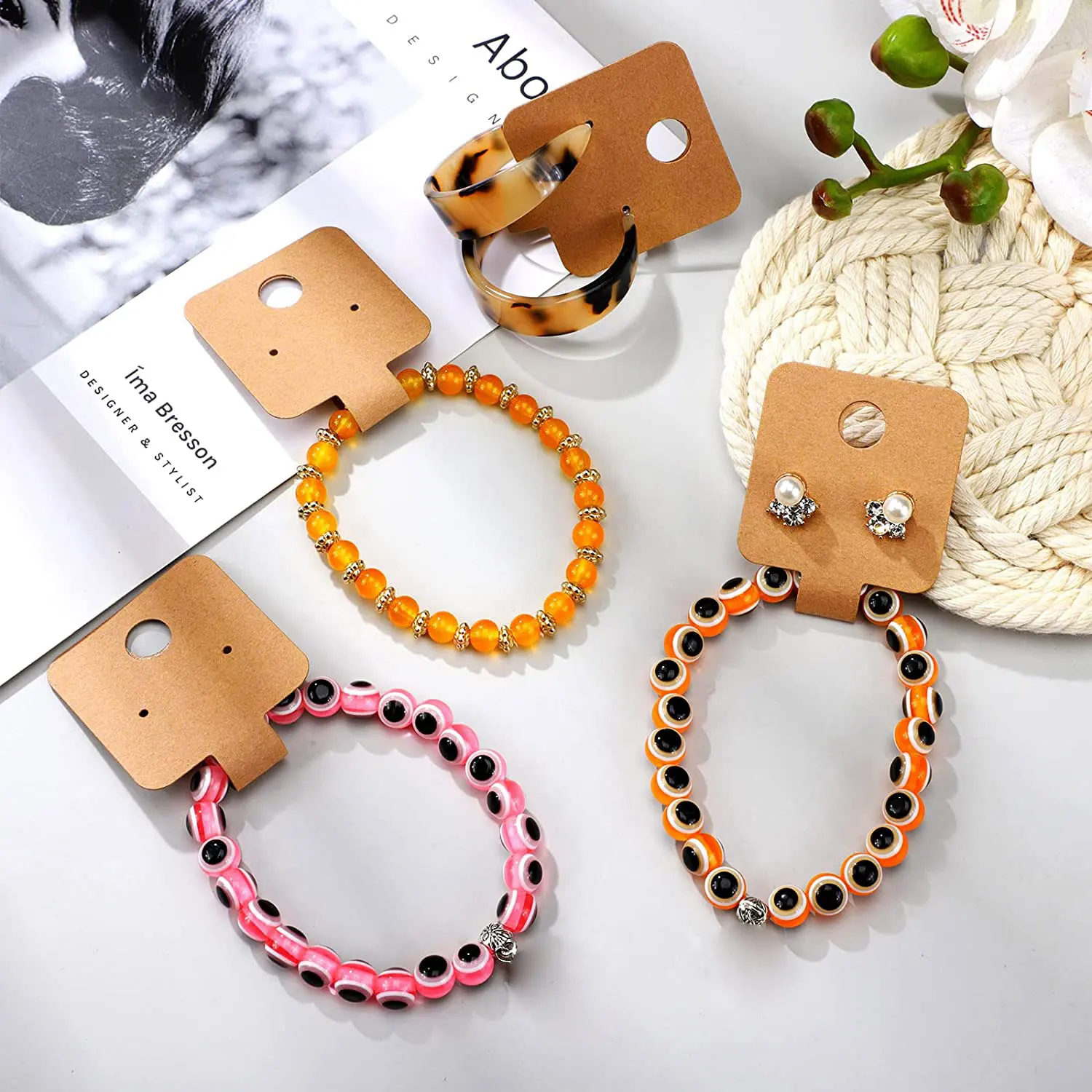 50pcs 4x10cm Self Adhesive Kraft Paper Card Bracelet Necklace Jewelry Hanging Holder for Small Business Retail Display Packaging