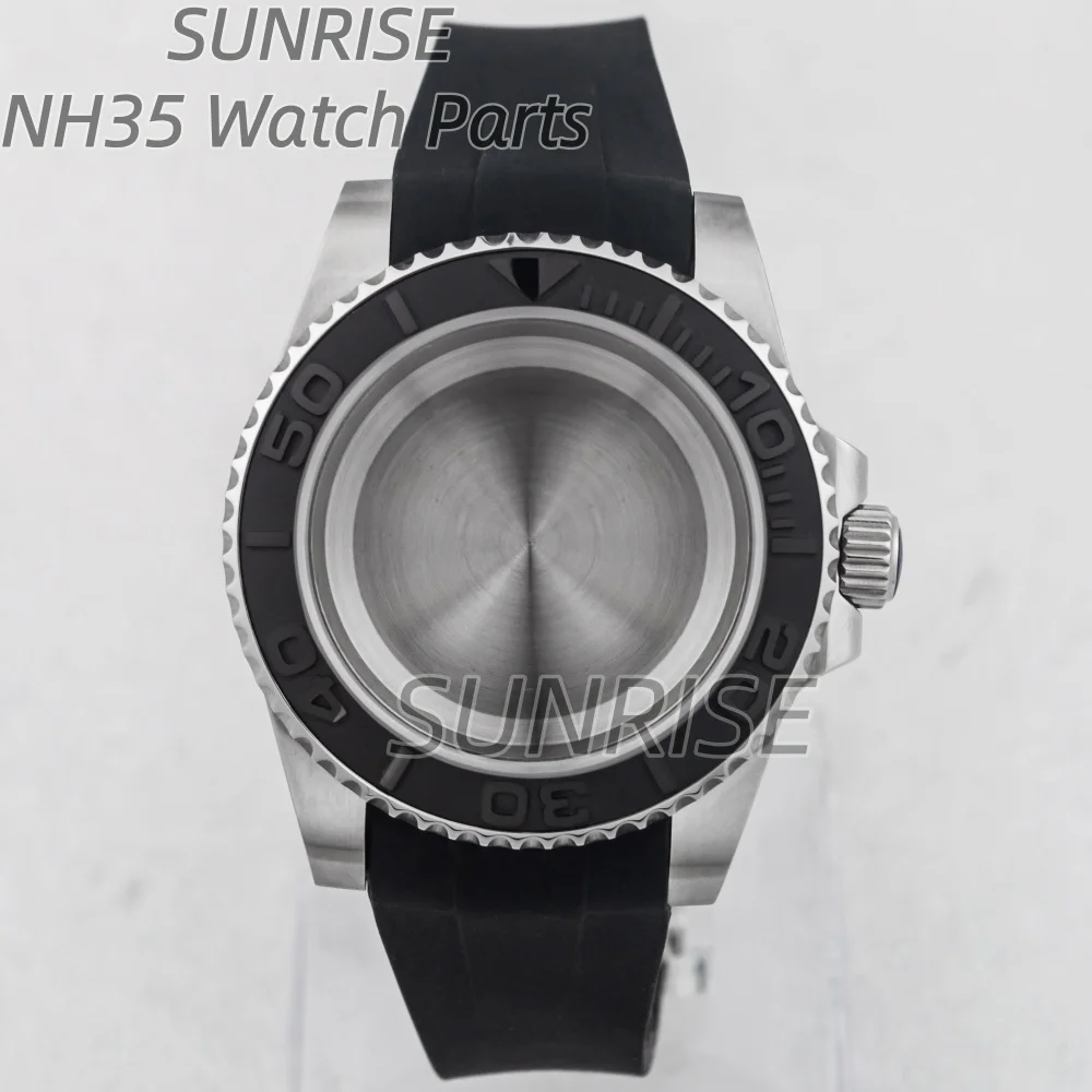 40 mm NH35 kast voor Yacht-master NH35 NH36 beweging 28,5 mm wijzerplaat saffierglas rubberen band herenhorlogekast 316L staal waterdicht