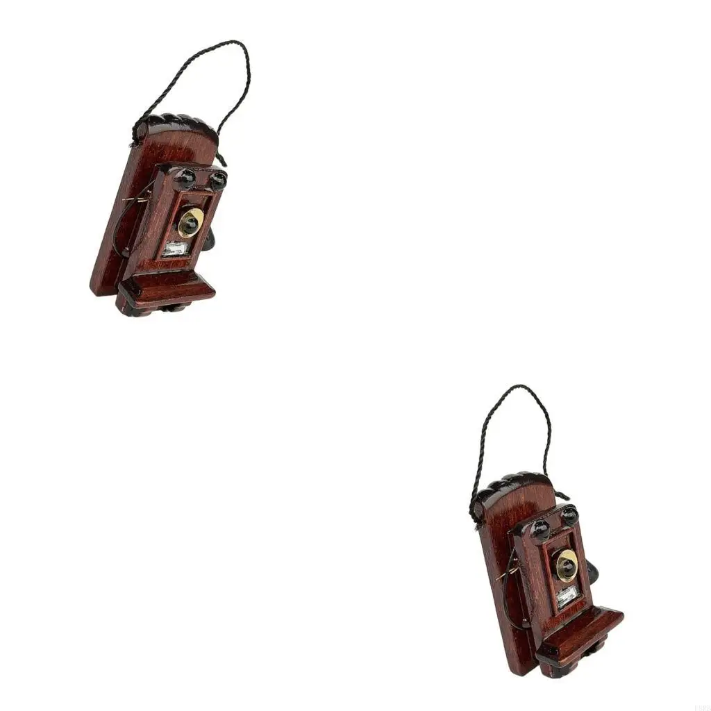 

Винтажный миниатюрный телефон 1/12 Шкала Деревянные кукол Аксессуар для реалистичных декоров L8RB