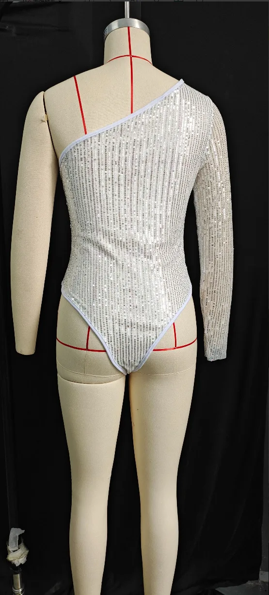 Mode Pailletten Hot Girl Body Frauen Sexy Eine Schulter Engen Strass Slim Fit Chic Body Dame Club Gala Pailletten Top 2025 – Detail 3