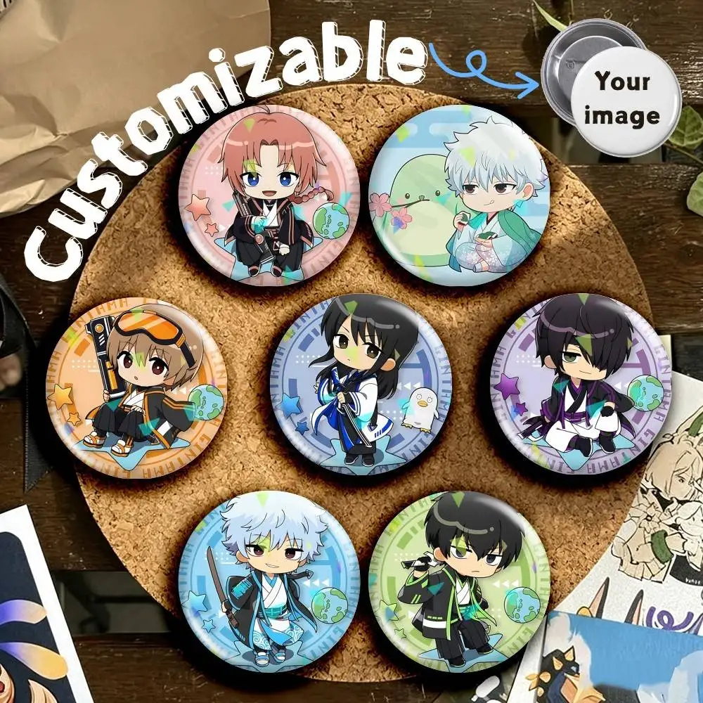 Cute G-Gintama Chibi Official Art Round Badge Pins Creative Pins Bag Decor Accessories Fan Collection Gifts for Friends
