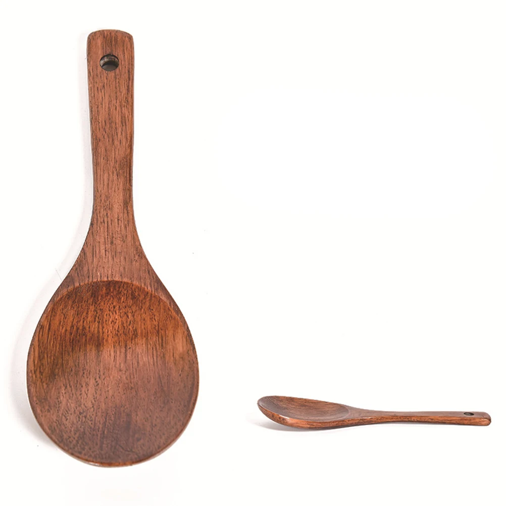 

4pcs Wooden Soup Spoon Set -Friendly Long Handle Serving Scoop Sturdy Kitchen Utensil For Home Restaurant