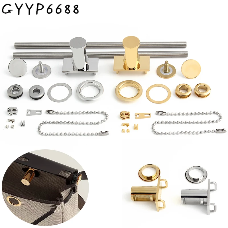 1/4/10Sets Stainless Steel Metal Whole Locks For Shoulder Backpack Bags Eyelets With Washer Grommets Slider Chain Accessories