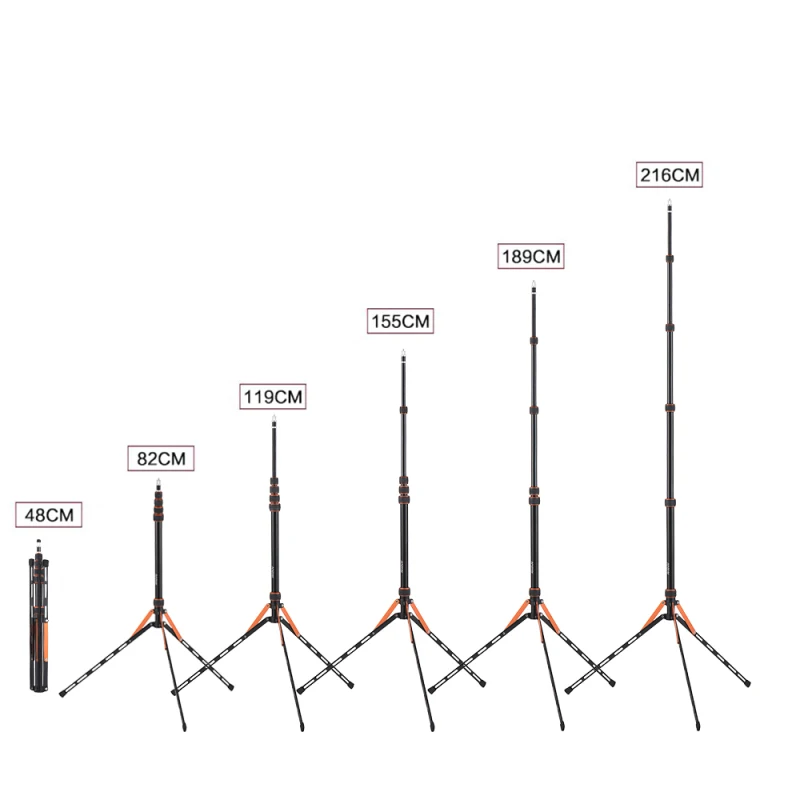 Andoer SL25-5 알루미늄 합금 접이식 삼각대 스탠드, 85.03 인치, 5 섹션 조절 가능, 5kg, 11.02lbs 하중 용량 w/ 1/4in, 3/8in 나사