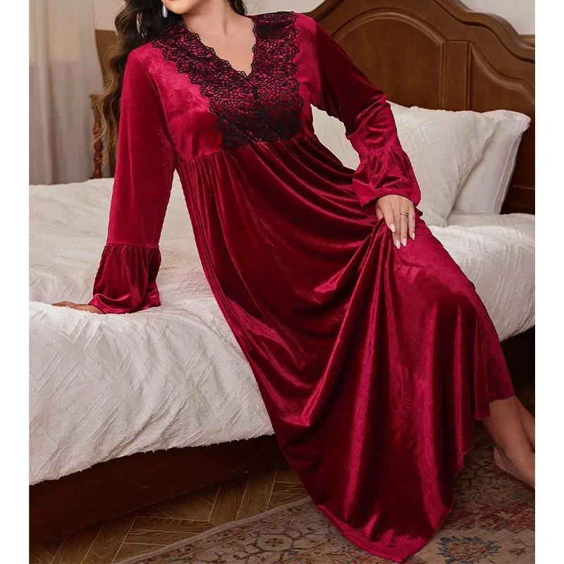 

Большой размер 3XL 4XL, одежда для сна, ночная рубашка с длинными рукавами, велюровая длинная ночная рубашка, женские пижамы, женский осенне-зимний домашний халат